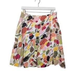 TALBOTS Petites Stretch Floral Spring Midi Skirt Buttons Womens Size 12